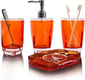 4-Piece Warm Orange Acrylic Bathroom Accessories Set — Soap Dispenser, Toothbrush Holder, Soap Dish & Mouthwash Cup, Vanity Countertop Organizer for Orange Boho Bathroom Decor