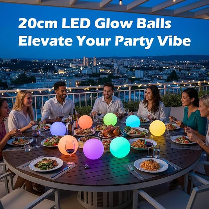 LED Night Light Ball Globe Lamp with Remote 8 Inch 16 RGB Colors Dimmable Mood Lights Rechargeable Outdoor Globe Light for Patio Nursery or Home Decor IP65 Waterproof Ball Light