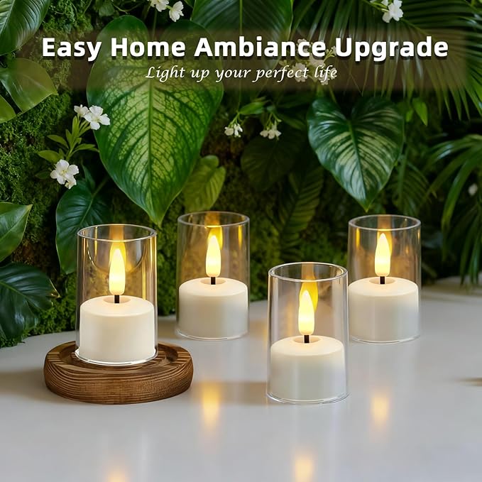 Rechargeable Acrylic Flameless Candles with Timer Control, Flickering Warm White Tealights, Ideal for Home Decor Weddings Parties, Restaurants(White,Set of 6)