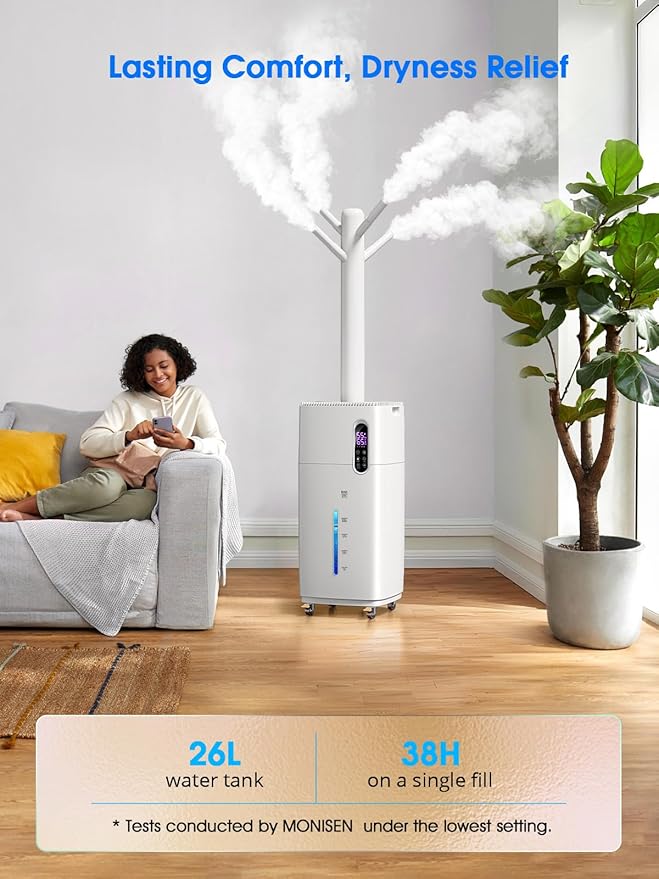 26L/5.7Gal Humidifier Large Room 3000 ft², Supersized Cool Mist, 38H Quiet Humidifiers for Bedroom, 2000mL/h Mist Output, Touch/Remote Control, Humidifiers for Home, Whole House, Plant, White
