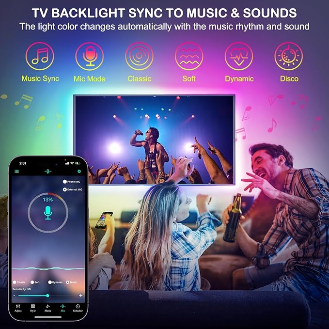 HOUHUI TV LED Lights 13Ft, RGB LED Strip Lights for 32-65in TV Backlight, App Control Strips Light Sync to Music, USB Bias LED Strip Lighting for Bedroom Home Room PC Monitor Gaming Lights Cabinet