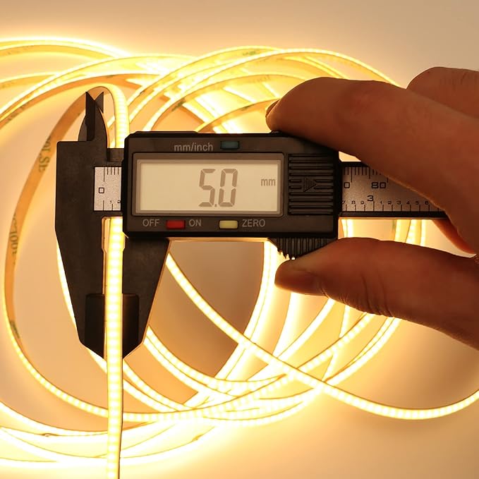 TOPAI 24V Thin 5mm COB LED Strip 3000K Warm White 16.4ft Super Bright 4000lm CRI>90 Uniform Dotless 400LEDs/M Flexible Cuttable LED Tape Light for DIY, Bedroom, Under Cabinet Lighting
