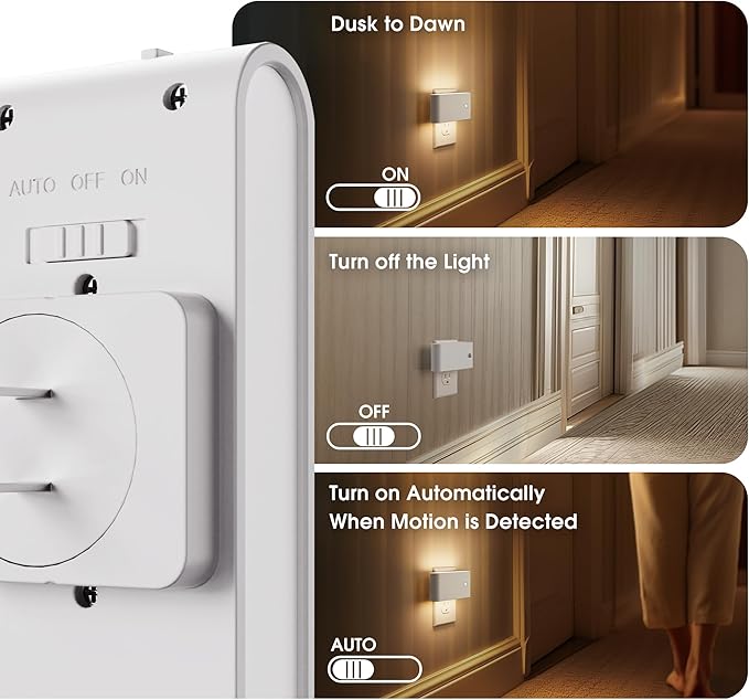 Briignite LED Night Light Motion Sensor 2 Pack, Night Lights Plug into Wall, Auto On Off, 0-100LM Dimmable Night Light Plug in, 3000K Warm White LED Nightlight for Kids Bedroom Hallway