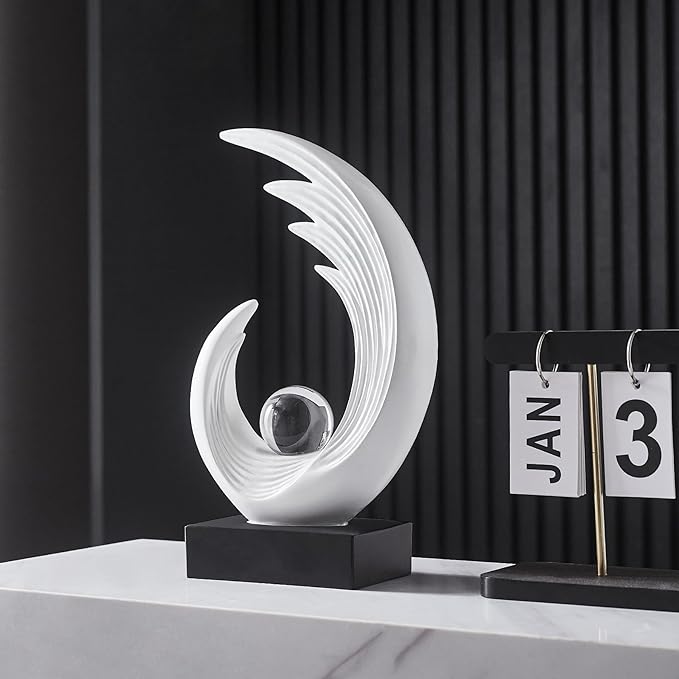 FJS Modern White Statue, Resin Shelf Decor, Abstract Art Sculptures for Living Room, Bookshelf, Dining Room, Office, Coffee Table, TV Stand