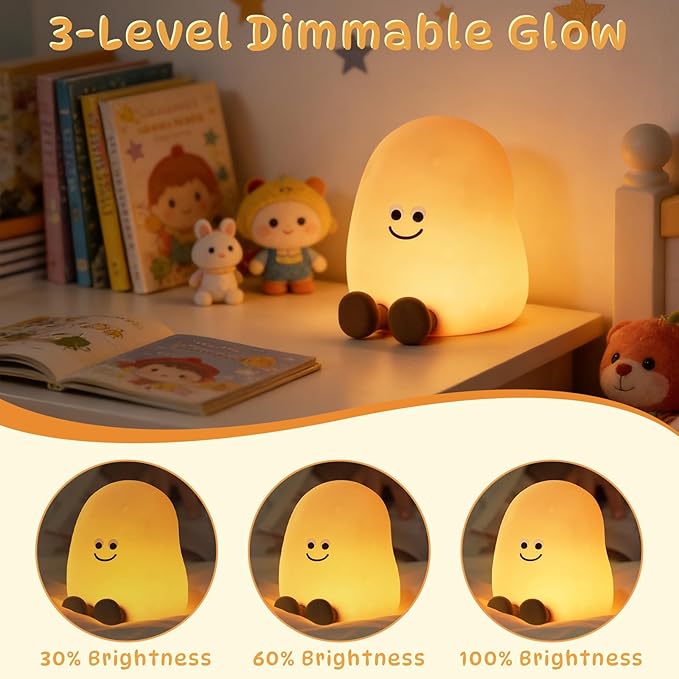 Potato Night Light for Kids, 7 Color Changing Soft Silicone Night Light, Touch Dimmable Lamp with 3 Brightness, Rechargeable Bedside Lamp with Timer, Cute Desk Decor Gift for Toddler Boy Girl (Potato)