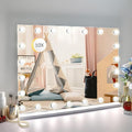 27.5"x 21.6" Vanity Mirror Makeup Mirror with Lights,10X Large Hollywood Lighted Vanity Mirror with 22 Dimmable LED Bulbs,3 Color Modes,Touch Control for Bedroom,Tabletop or Wall-Mounted