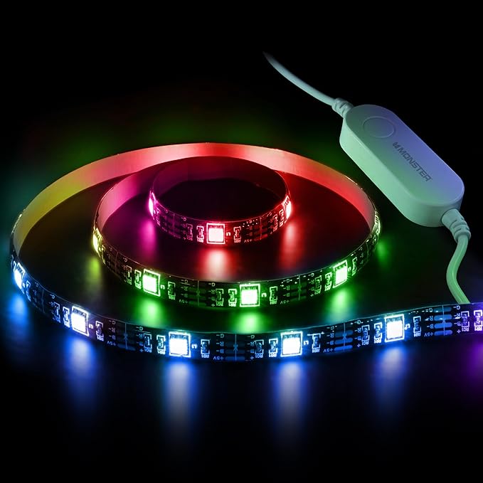 Monster LED Strip Short Wi-Fi Multi-Color LED Light Strip 6.5Ft, Smart App, Customizable Settings, Any Space, Voice-Control, Alexa, Google Assistant, Easy Installation