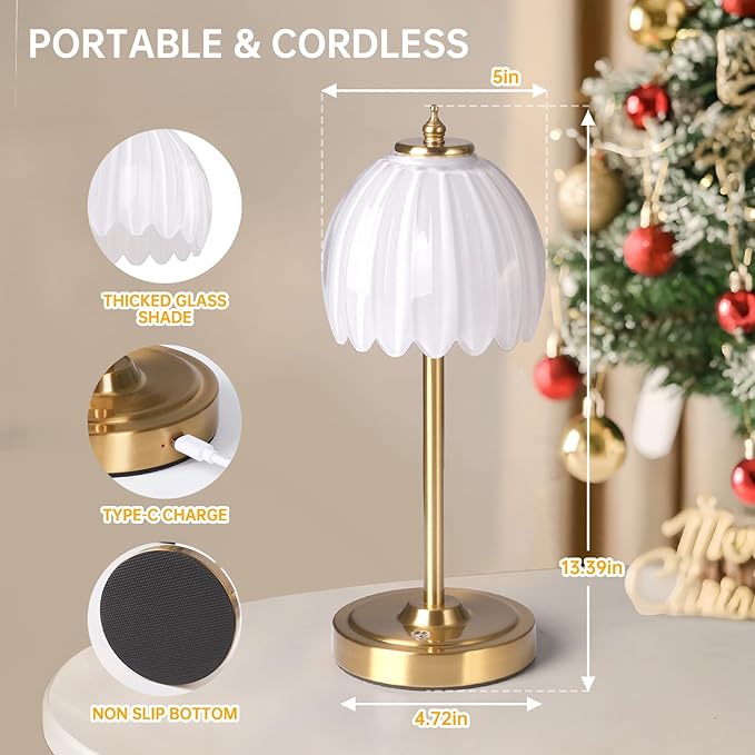 Set of 2 Tulip Table Lamp with 5000mAh Battery & Touch Control, Cordless Table Lamp with 3 Colors, Dimmable Rechargeable Table Lamps for Bedroom, Living Room, Entryways (White Tulip)