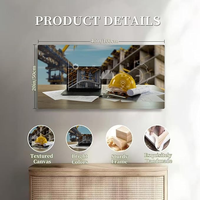 Wibinuki Wall Art Wall Decor Wall Paintings Engineer architect industry .0 using computer construction site for Living Room Bedroom Bathroom Home Decor Can Be Hung Directly 20"x 40"