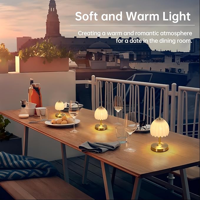 Set of 2 Tulip Table Lamp with 5200mAh Battery & Touch Control, Cordless Small Table Lamp with 3 Colors, Rechargeable Battery Operated Table Lamps for Nightstand, Bedroom (White Tulip)