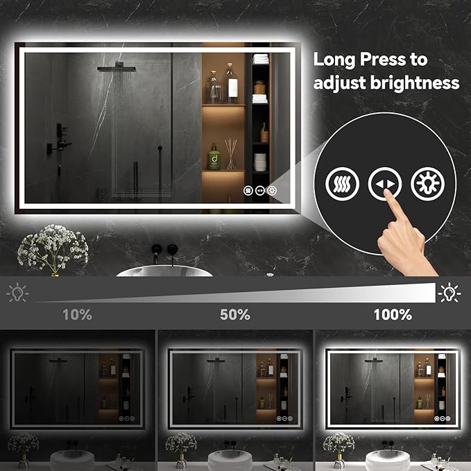 LED Bathroom Mirror 32x40 Inch Anti-Fog Bathroom Mirror with Lights, Wall Mounted Lighted Vanity Mirrors, Dimmable, Backlit + Front Lit, Smart Bathroom Vanity Mirror with 3 Colors Temperature