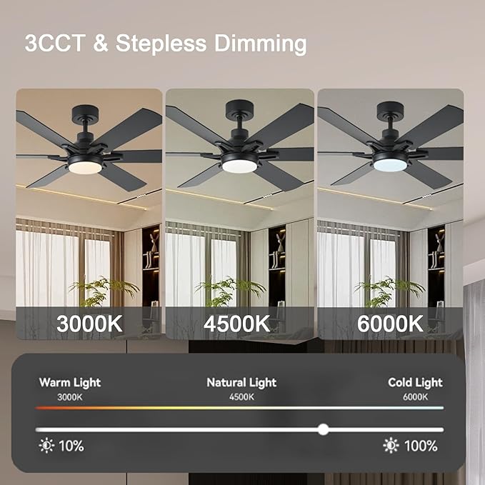 52in Ceiling Fans with Lights RGB Ceiling Fan with Light and Remote/APP Control,Low Profile Ceiling Fans with Lights for Bedroom,Living Room,Kids Room,3CCT Dimmable Modern Ceiling Fan, 6 Speeds,black