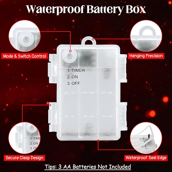 String Lights Outdoor Waterproof 9.8ft 30 LED, Red Fairy Lights Battery Operated with Timer Clear Wire for Indoor & Outdoor Christmas Vanlentines Decorations Garland Party Garden