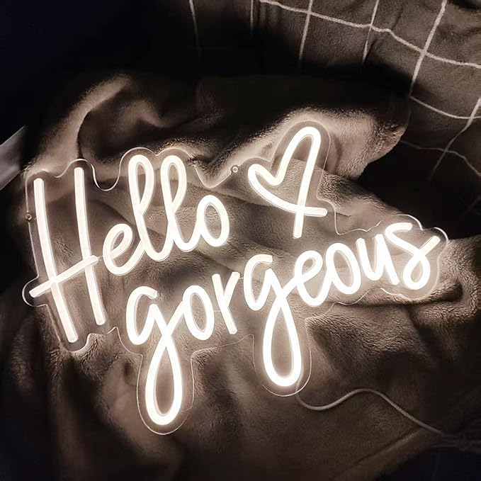 Hello Gorgeous Neon Sign,LED Neon Hello Sign Decorative Art Lamp with Dimmable Switch Suitable for Home Wedding Birthday Backdrop Party,17x10In,Usb Powered(Warmwhite Hello Gorgeous)