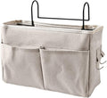 Cotton Linen Bedside Caddy Storage Organizer, Hanging Pocket for Bedside, Nightstand, Dorm Room (White)