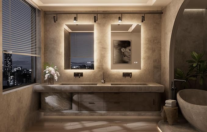 TETOTE 24 x 36 Inch LED Backlit Bathroom Mirror with Lights, 3Color White/Warm/Natural, Anti-Fog Lighted Mirror,Dimmable,Vanity Mirror,Wall Mounted