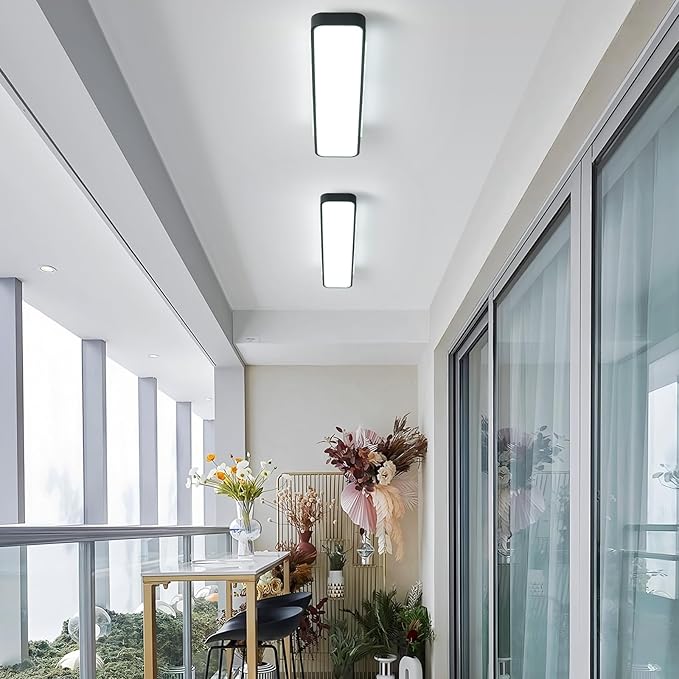 Modern LED Ceiling Light, 60W 6000K Linear Black Flush Mount Light Fixture, 39.4'' Low Profile Light Fixture Long LED Ceiling Lamp for Bedroom Living Room Hallway Kitchen (Cool White Light)