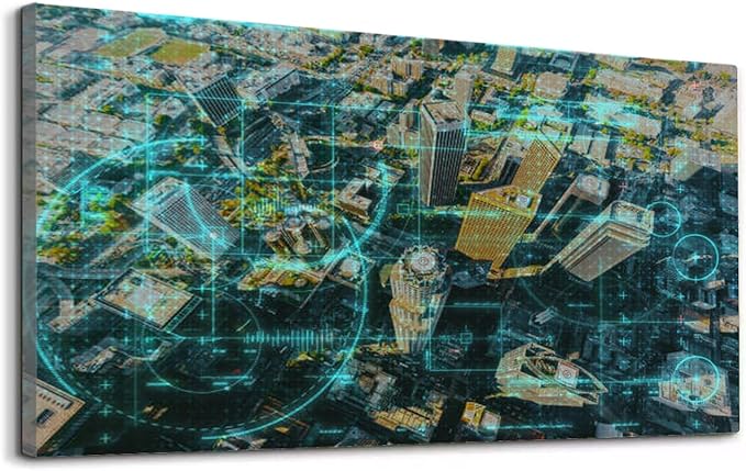 Wibinuki Wall Art Wall Decor Wall Paintings Aerial view of a Downtown LA for Living Room Bedroom Bathroom Home Decor Can Be Hung Directly 20"x 40"