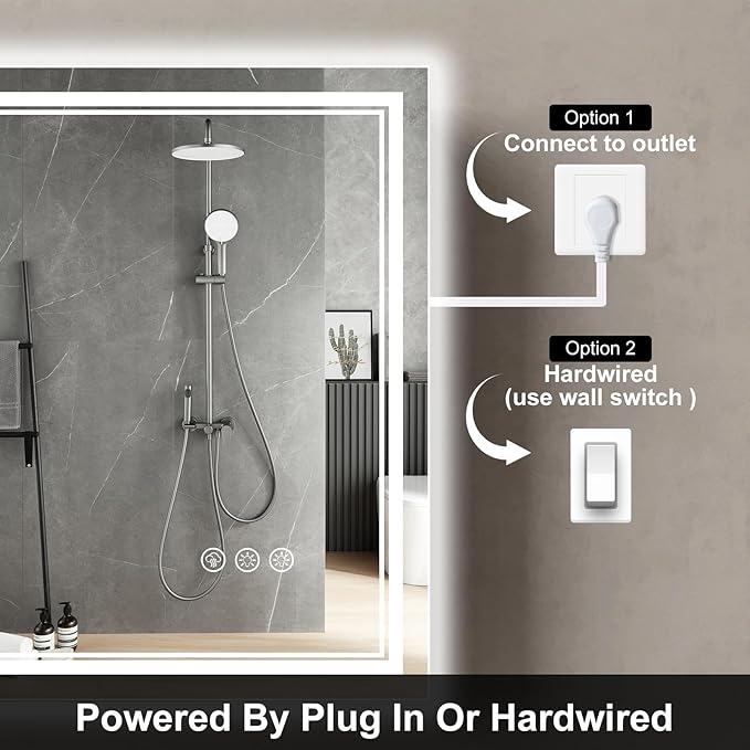 72x40 Inch LED Bathroom Mirror with Frontlit & Backlit（Independent Control）, Lighted Mirror for Bathroom Wall with 3-Color Dimmable & Anti-Fog, Vanity Mirror with Lights