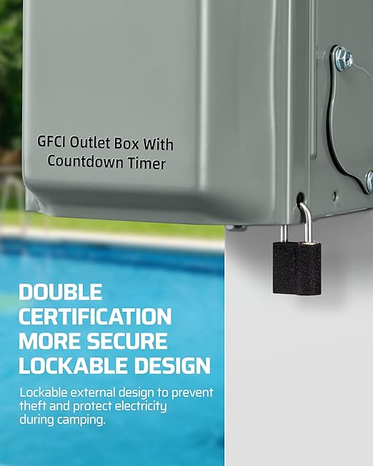 DEWENWILS Outdoor Outlet Box with 20 AMP WRTR GFCI Receptacles, Countdown Function & 4/8 Hrs Cycle, 125V/2500W, 1/2hp Rainproof 3R Enclosure, Outdoor Electrical Outlet Box for Decor, Yard