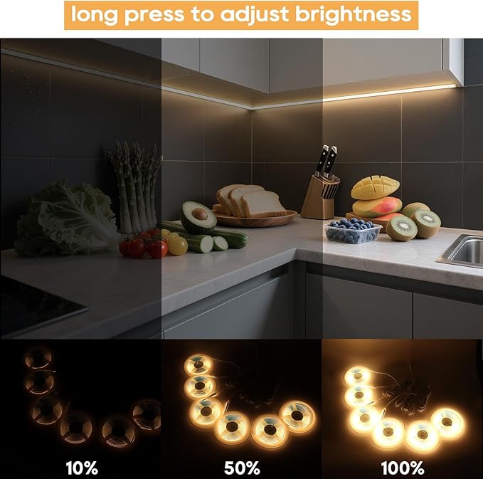 12V Warmwhite COB LED Strip Light Kit-6pcs 6.56FT Self-Adhesive LED Strip Parallel with Dimmable Touch Sensor Switch, Led Light Strip for Wood Slat Wall Panels, Home decor, Under Cabinet Strip Light