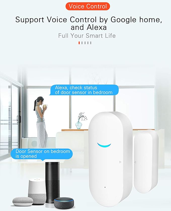 WiFi Wireless Door Window Sensor,TUYA Smart Alarm with Free Notification APP Control Home Security Alarm System, Compatible with Alexa, Google Home, Siri (1-Pack)