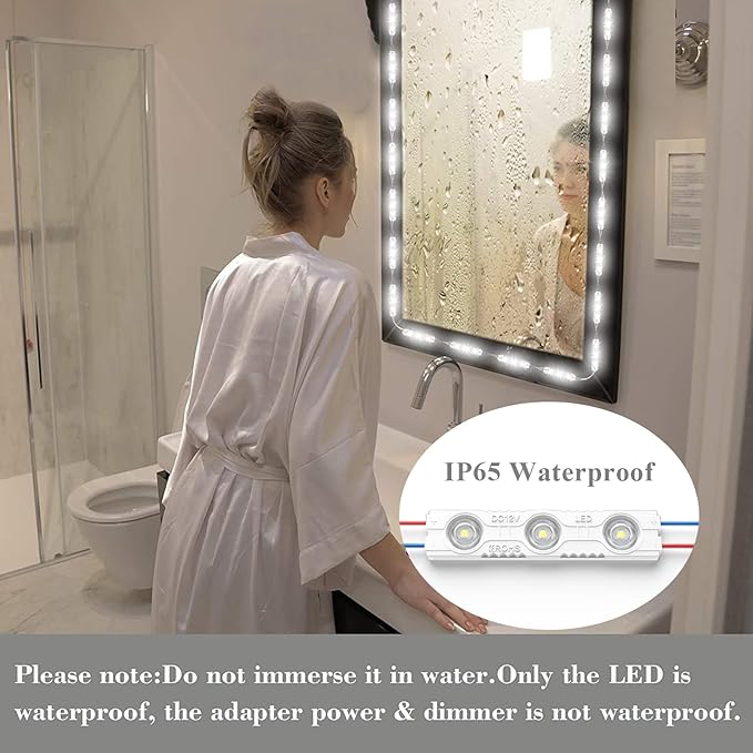 Kintion LED Vanity Mirror Light, Hollywood Style 60pcs Ultra Bright White LED, 9.8ft/3m Dimmable Strip Light, Bathroom Waterproof, Memory Function, Time Shutdown, Breath Mode (Mirror Not Include)