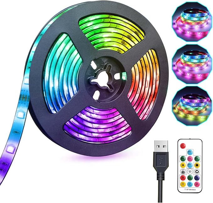 Rainbow Chasing USB LED Lights Strip 16.4ft, Dreamcolor USB Powered LED Light with 17-Key Remote Controller Waterproof RGB LED Flexible Light TV, Bedroom, Desk, Mirror, PC, Camping & Home Decor