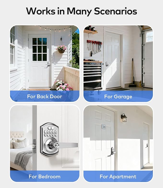 TEEHO TE019 Smart Keyless Entry Door Lock with Handle, App Control, Digital Electronic Keypad, Remote One-Time Code Sharing, Auto Lock & Passage Mode, for Bedroom & Rental, Satin Nickel