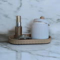 Modern Ribbed Organizer Set with Tray and Jar | Minimalist Storage for Jewelry Makeup and Decor | Compatible with Handcrafted Eco Friendly Home Accessory