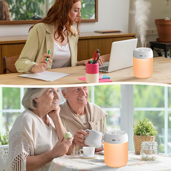 Portable Small Humidifier, 650ml Colorful Mini Humidifier for Bedroom, Office Desktop, Baby Room, Plants, Cool Mist Humidifiers(White)
