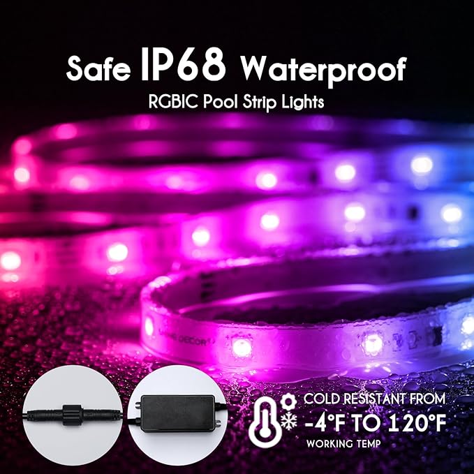 Shine Decor IP68 LED Strip Light 32.8 FT, DC 24V RGB+IC LED Strip Lights, Outdoor Rope Lights with Remote APP Control Music Sync, Color Chasing LED Lights Strip for Chrismas, Pool, Home Decor