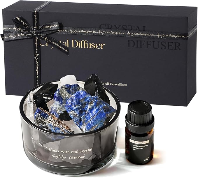Crystal Stone Aroma Diffuser with Essential Oils for Home Bathroom Office, Home Decor & Fragrance 2 in 1, Chic Aromatherapy Gift Set (Bluebell Scent)