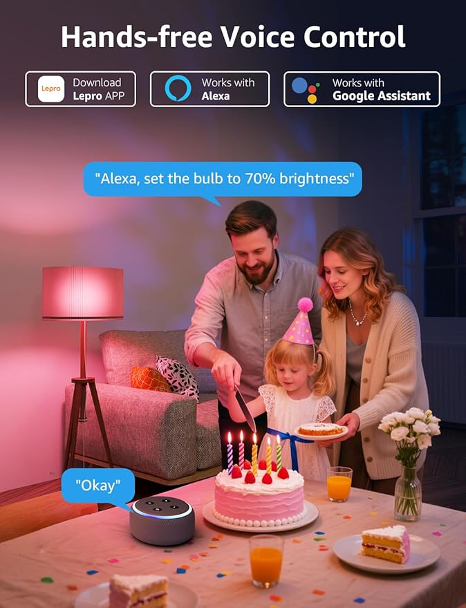 Lepro B3 AI Smart Light Bulbs - 1500LM 100W Equivalent A21 Bulb, WiFi & Bluetooth RGBWW Color Changing, Works with Alexa & Google Assistant, AI Voice Control by App, Music Sync, 2.4GHz Only (2 Pack)