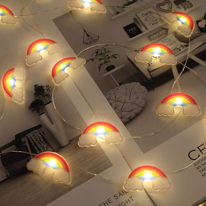 Rainbow String Lights 40 LED Decorative Fairy Light Indoor & Outdoor 8 Modes USB & Battery Powered Lights 13ft Twinkle Lights with Remote Control Timer for Children Kids Bedroom Decoration