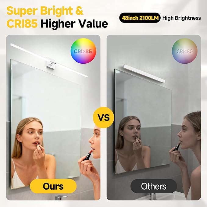 Vanity Lights 48 inch, 4-Level Brightness Built-in Dimmer, 28W Dimmable 5CCT Bathroom Light Fixtures Over Mirror, Baked Matte Grey Vanity Lights for Bathroom Mirror Cabinets Bedroom-FCC ETL