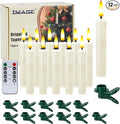 IMAGE 12Pcs LED Taper Candles Light Set 5.3 inches Dripping Flameless 3D Wick Ivory Candles with Clip-on Christmas Tree Design, 10-Key Remote with Timer, Warm White Light Battery Operated for Decor