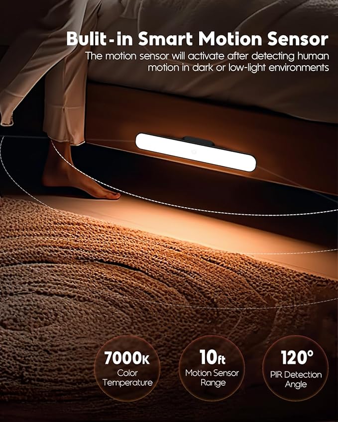 Rossetta Under Cabinet Lights, 78 LED Lights Battery Operated Motion Sensor Light Indoor, Wireless Rechargeable Dimmable Closet Lights Under Cabinet Lighting for Kitchen Closet Stairs Hallway