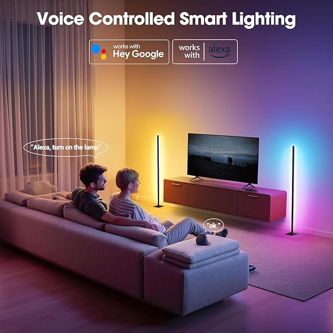 Floor Lamp,RGBICW Led Lamp Compatible with Alexa and Google Assistant,60 Inch 4 Segment Detachable Corner Light with Square Base for Living Room and Bedroom Ambient Lighting