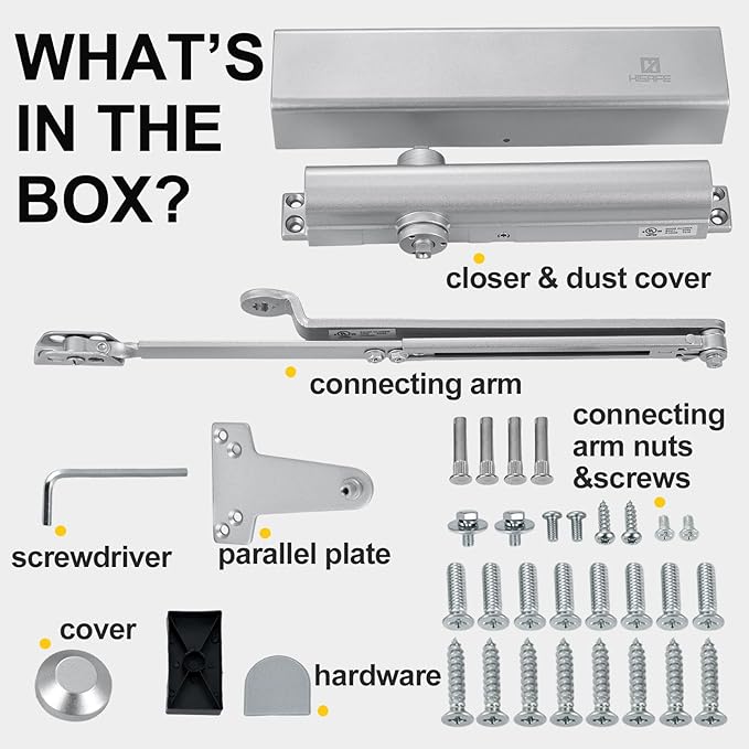 Grade 1 Commercial Door Closer, Heavy Duty Hydraulic Automatic Closer, Cast Aluminum, Self-Closing, Adjustable Size 1-6, UL Listed, ADA Compliant, 3 Mount Types, DC-7
