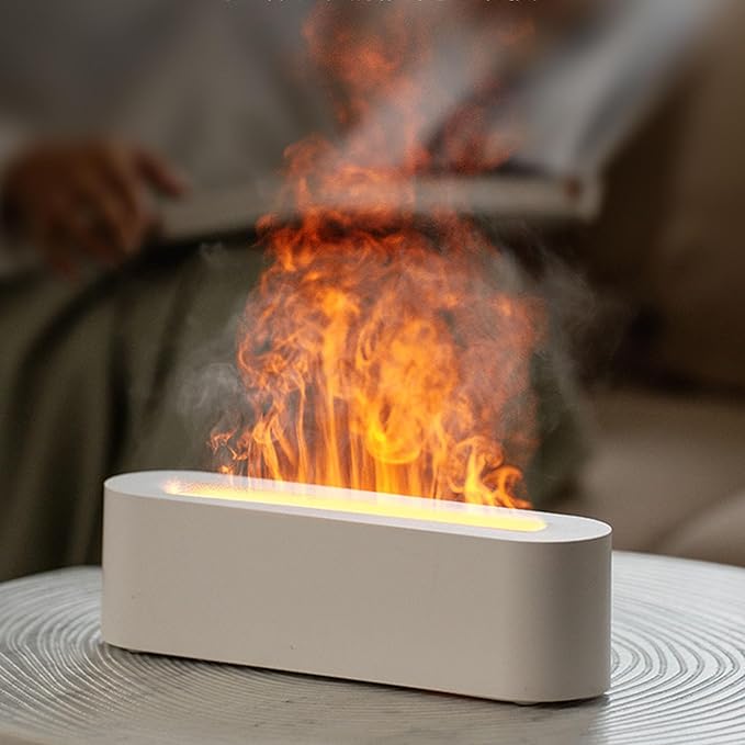 Flame Air Diffuser, Humidifier, Essential Oil Diffuser - 7 Colors, 180mL Capacity (8 Hours), Noiseless Operation, Auto-Off Protection - Perfect for Home Bedroom Office Gifts(Ivory)