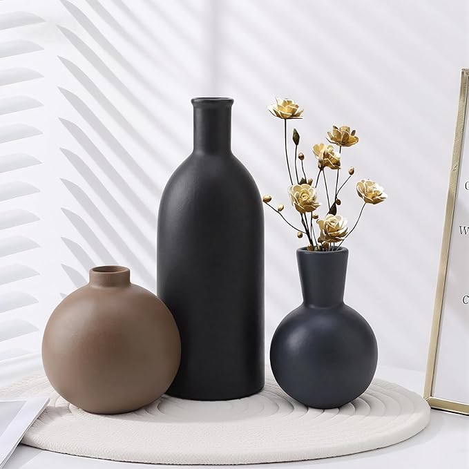 Small Ceramic Vase Set of 3, Boho Modern Flower Vase Room Decor, Farmhouse Decor, Vases for Your Kitchen, Bathroom, Bedroom, Living Room, Office&Shelf Centerpiece Table Decorations Multicolor - 346