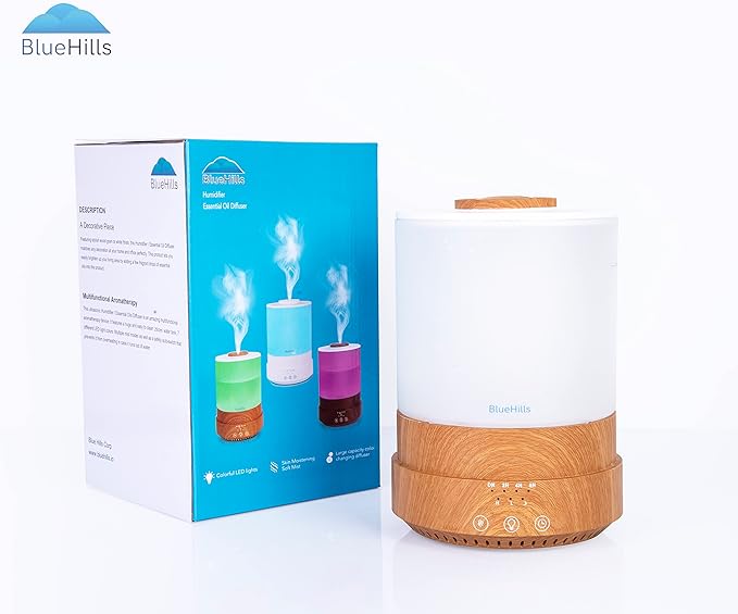 BlueHills Premium Set of Two Large 2500 ML and 1000 ML Round Essential Oil Diffusers Humidifier Combo for Large Room Home with Décor LED Lights Great Gift – Value Pack of Wood Grain