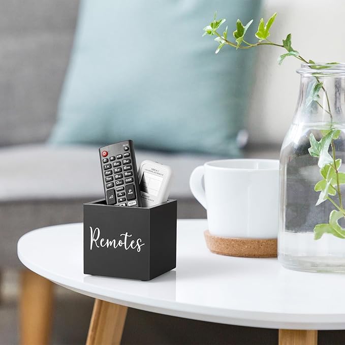 DRASTAR Remote Control Holder, Wood TV Remote Holder, Remote Storage Caddy, Remote Control Organizer (Black, 1 Slot)
