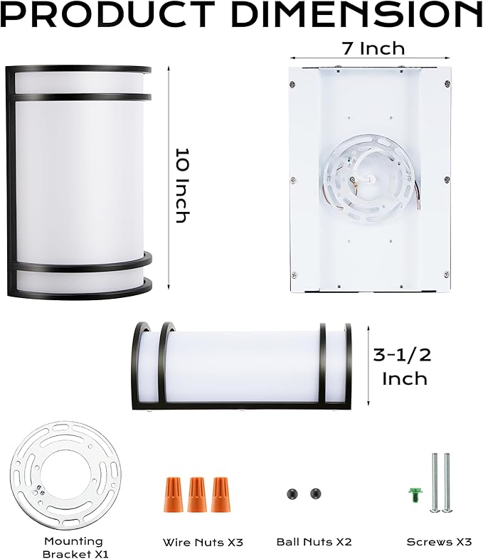 CLOUDY BAY LED 3 Color Wall Sconce,Wall Lighting,3000K/4000K/5000K Color Temperature Adjustable Wall Mount Light Fixture,15W 120V Dimmable CRI 90+ LED Wall Light,Black