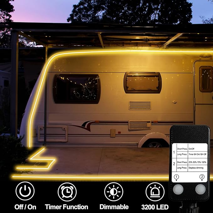 32.8Ft COB LED Strip Lights Outdoor Waterproof, 3200 LED Strip Light PVC Casing Tape Light Flexible with Self-Adhesive Timer Dimmable for House Garden Camping DIY Lighting (Warm White)