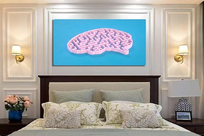 Wibinuki Wall Art Wall Decor Wall Paintings Mental health larinth in brain shape for Living Room Bedroom Bathroom Home Decor Can Be Hung Directly 20"x 40"