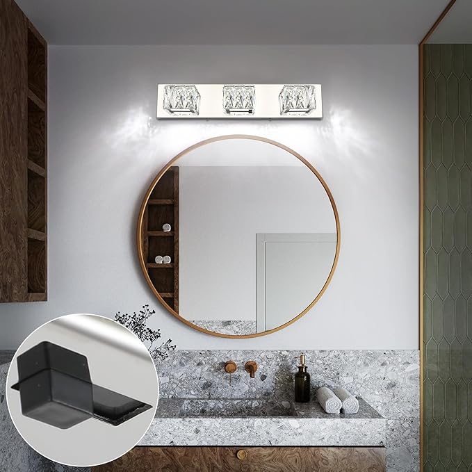 ZUZITO LED Bathroom Light Fixture - Modern 3 Light Crystal Vanity Light - Chrome Bathroom Wall Light 5CCT Dimmable