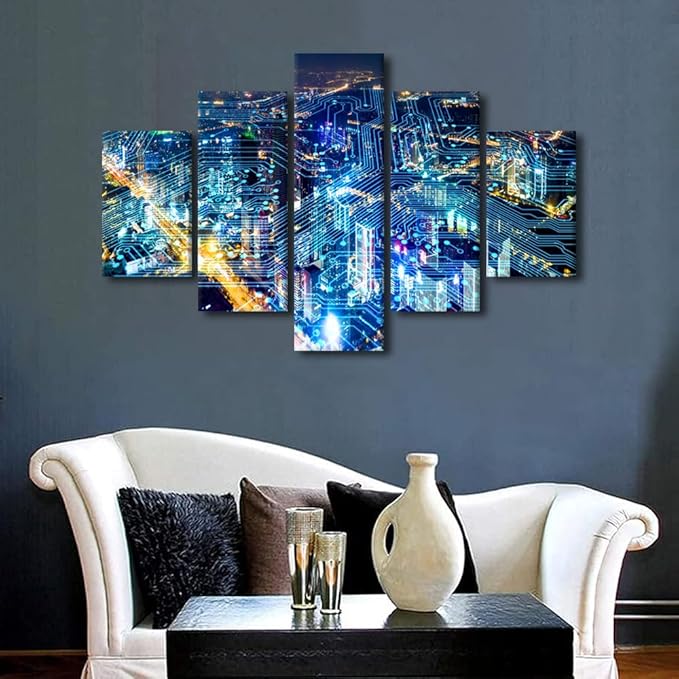 Canvas Art for Living Room Modern Internet Companies Corridor Decor 5 Panel Wall Art Internet Workers Meeting Room Wall Decoration Men Bedroom Poster Decorate Stretched Ready to Hang 60x40 Inch
