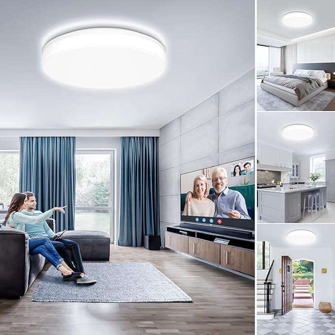 Airand LED Flush Mount Ceiling Light, 18W 1650LM Ceiling Light Fixtures 5000K Daylight, 9.4 Inch Round Waterproof LED Ceiling Lamp for Bedroom, Living Room, Dining Room